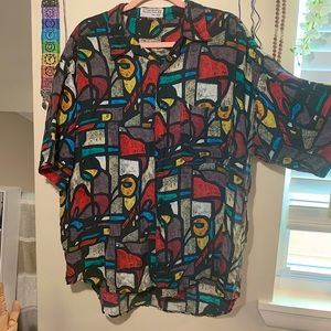 90’s Vintage Silk Funky Button-Up Shirt Women’s XL